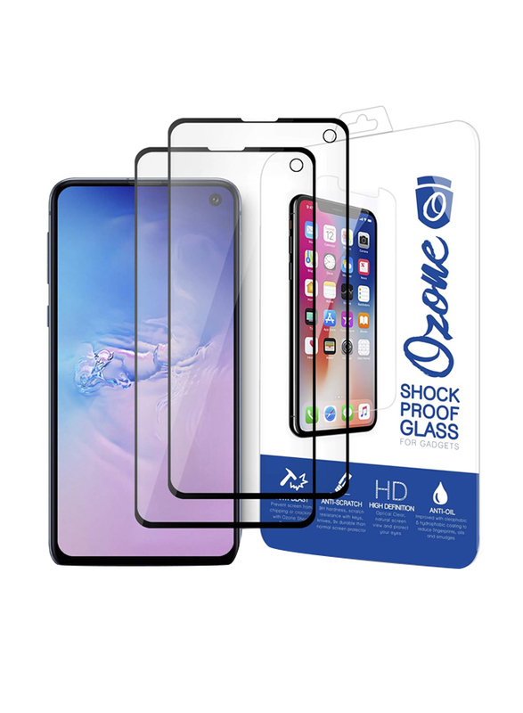 Ozone Samsung Galaxy S10 Lite Shock Proof Full Cover Tempered Glass Screen Protector, 2 Pack, Clear/Black