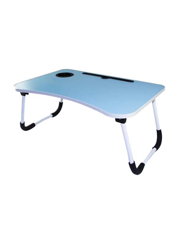 Folding Bed Laptop Desk with Cup Holder, Blue/White