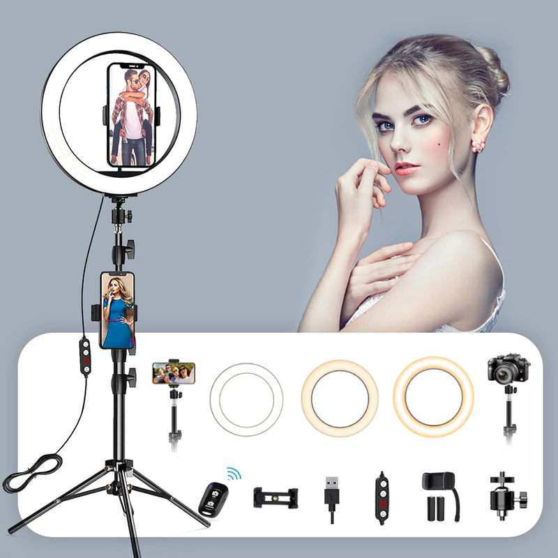 10-inch Perfect Selfie LED Ring Light with Stand and Phone Holder, Black/White