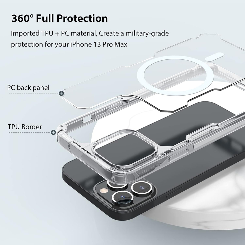 Nillkin Apple iPhone 13 Pro Max Magnetic MagSafe Not Yellowing Mobile Phone Case Cover with Built-in Magnet Circle and Military Grade Shockproof, Clear