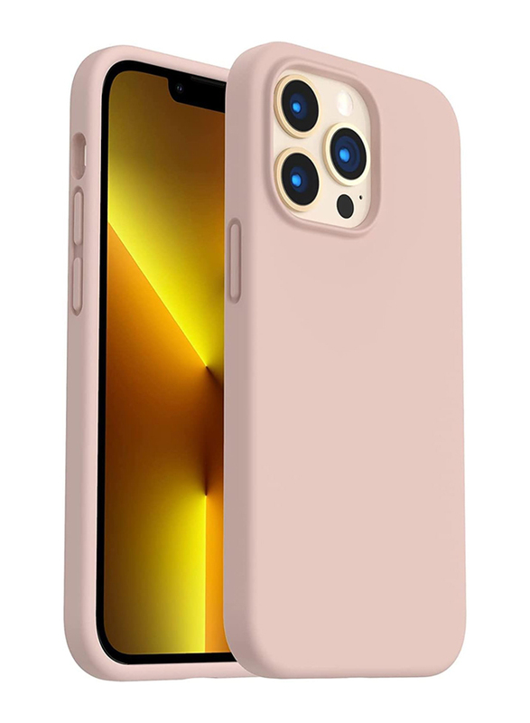 Apple iPhone 13 Pro Max Premium Hard Silicone Protective Shell Soft Microfiber Liner Cushion Thin Full Body Protective Mobile Phone Case Cover, Pink