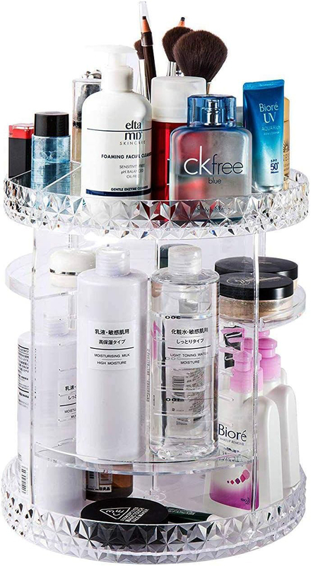 360 Degree Rotating Adjustable Carousel Makeup Organizer, Clear