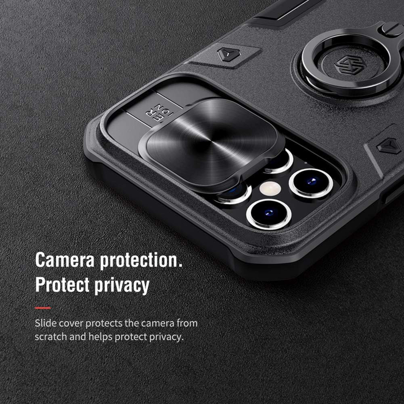 Nillkin Apple iPhone 12 Pro Max Camshield Armor Mobile Phone Case Cover with Slide Camera Cover & Ring Kickstand, Black