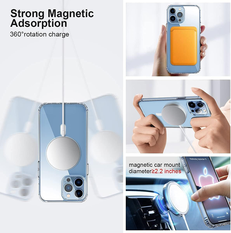 Apple iPhone 13 Pro Magnetic Shockproof Bumper Anti-Scratch HD Crystal Clear Support All MagSafe Mobile Phone Case Cover, Transparent