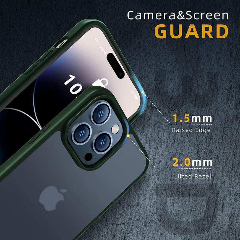 X-Level Apple iPhone 14 Pro Max 6.7-inch Translucent Matte Hard PC Back with Soft TPU Bumper Shockproof Slim Fit Military Grade Drop Protection Mobile Phone Case Cover, Green