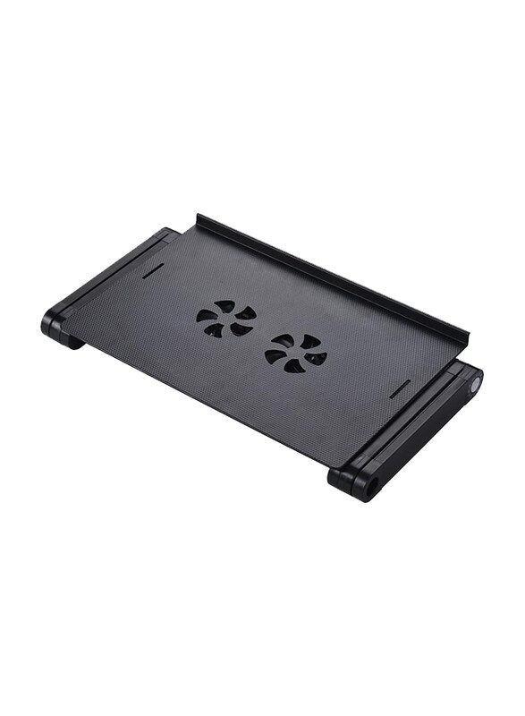 360 Degree Adjustable Foldable Vented Laptop Table Stand with Mouse Pad and Cooling Fans, Black