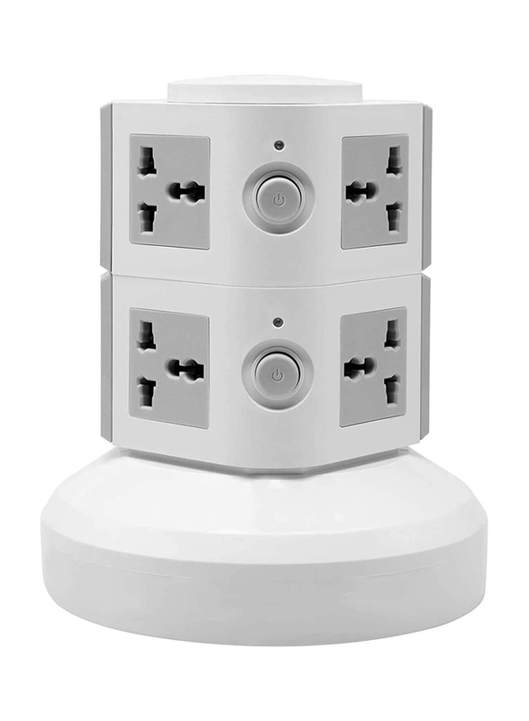 Saffron Universal Vertical Socket, Electrical Tower Extension Outlet with USB Ports, 3M Cord and UK-Plug Power Strip Multi Charging Station, Gray