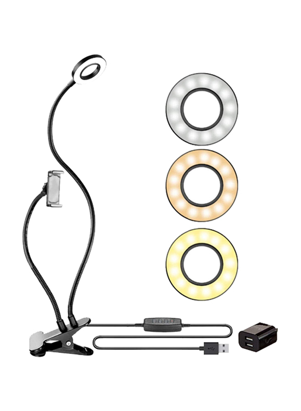 USB LED Selfie Ring Light with Phone Holder, Black