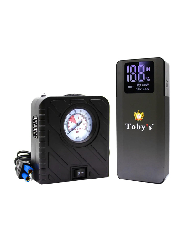 Toby's Super Power 16000mAh With 59.2WH Car Jump Starter Recharge Car Battery With Air Compressor, Black