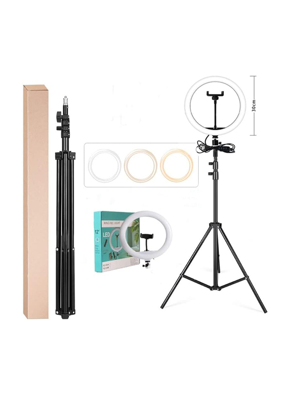 Premium 7 Feet Metal Tripod With 12-Inch Led Ring Light, White