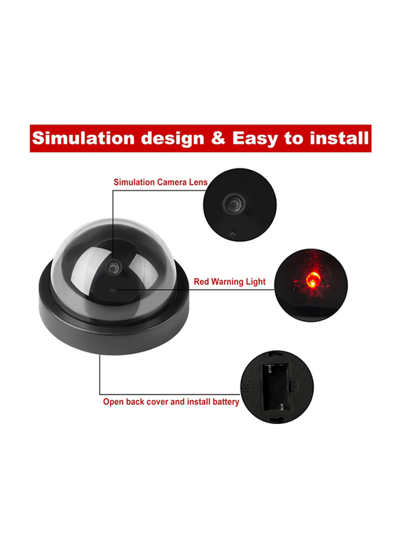 Homes & Business Security CCTV Fake Dummy Dome Camera with Flashing LED Light, Black