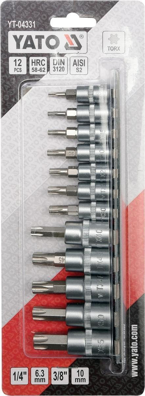 Yato 12-Piece C.V. Bit Sockets, YT-04331, Silver