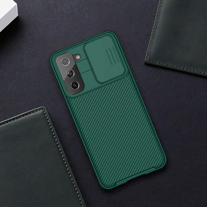 Nillkin Samsung Galaxy S21 6.2 Inch CamShield Pro Slider Camera Close & Open Double Layered Protection TPU + PC Case Cover, Dark Green