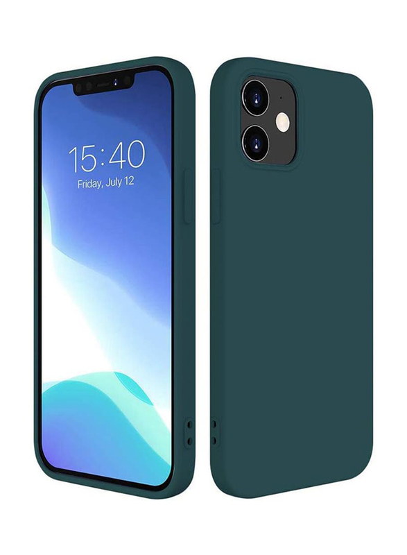 6.1-inch Apple iPhone 12/12 Pro Mitsuba Protective Soft Liquid Silicone Gel Rubber Shockproof Bumper Anti-Scratch Anti-Fingerprint Mobile Phone Case Cover, Dark Green