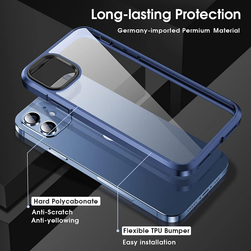 X-Level Apple iPhone 12/12 Pro 6.1-Inch Shockproof Transparent Slim Hard PC Back TPU Bumper Drop Protection Protective Mobile Phone Case Cover, Blue/Clear