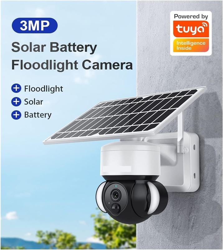 Wireless Outdoor Solar Smart Light Security Cameras with 4g Sim, Full Color Night Vision & 3MP HD PTZ Camera Pir Detection, White