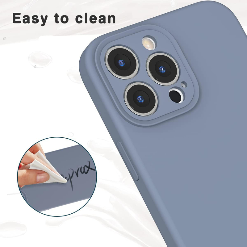 Apple iPhone 13 Pro 6.1-inch 2021 Silicone Slim Thin Durable Liquid Gel Rubber Mobile Phone Case Cover with Integrated Camera Lens Protector, Lavender Grey