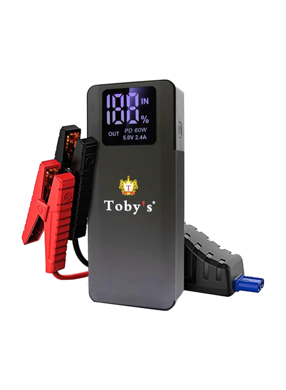 Toby's Super Power 16000mAh With 59.2WH Car Jump Starter Recharge Car Battery With Air Compressor, Black