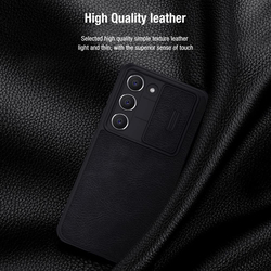 Nillkin Samsung Galaxy S23+ PU Leather Basic Mobile Phone Flip Case Cover with Slide Camera Protection and Card Holder, Black