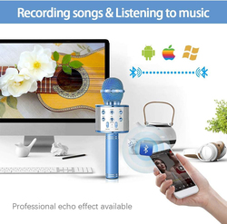 XIANRUI Portable Handheld Wireless Bluetooth Karaoke Microphone Machine for Kids Adults Home KTV Party for Android/iPhone/Ipad/Pc Girl Boy, Blue