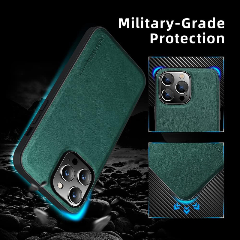 X-Level Apple iPhone 14 Pro Max 2022 Premium PU Leather Slim Protective Business Design Luxury Rugged Shockproof Non-Slip Mobile Phone Case Cover, Green