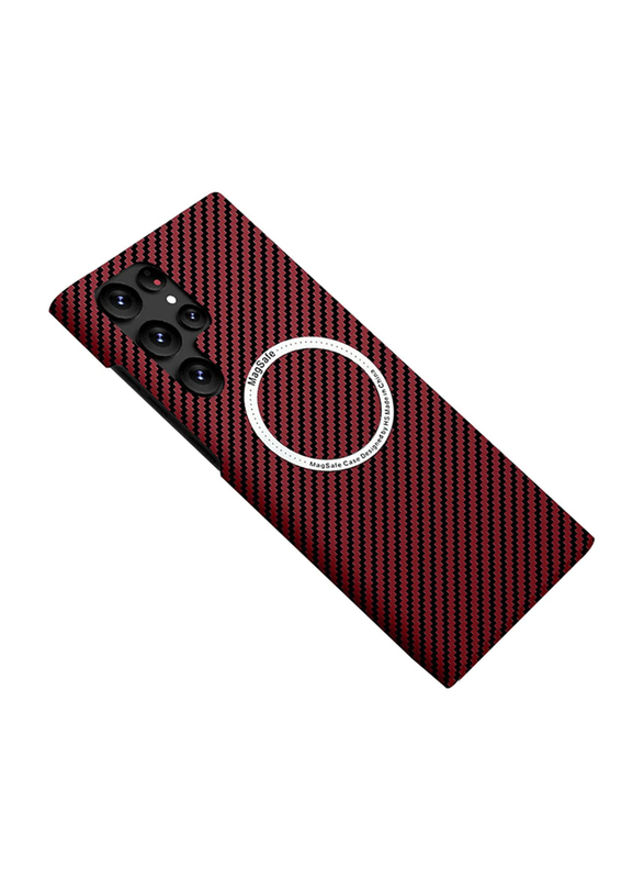 Anlulu Samsung Galaxy S22 Ultra Magnetic Magsafe Sturdy Durable Aramid Fiber Thin Military Grade Drop Protection Mobile Phone Case Cover, Red