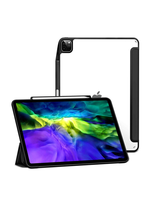 

Xundd Apple iPad Pro 4th Gen 12.9-Inch 2020/2018 Ultra Slim Translucent Back Case with Pencil Holder, Black