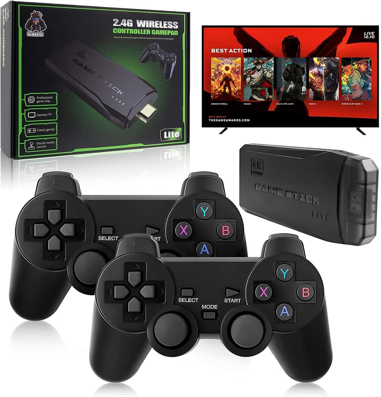 Integrated Retro 4K Game Console with Dual 2.4G Wireless Controllers, Black