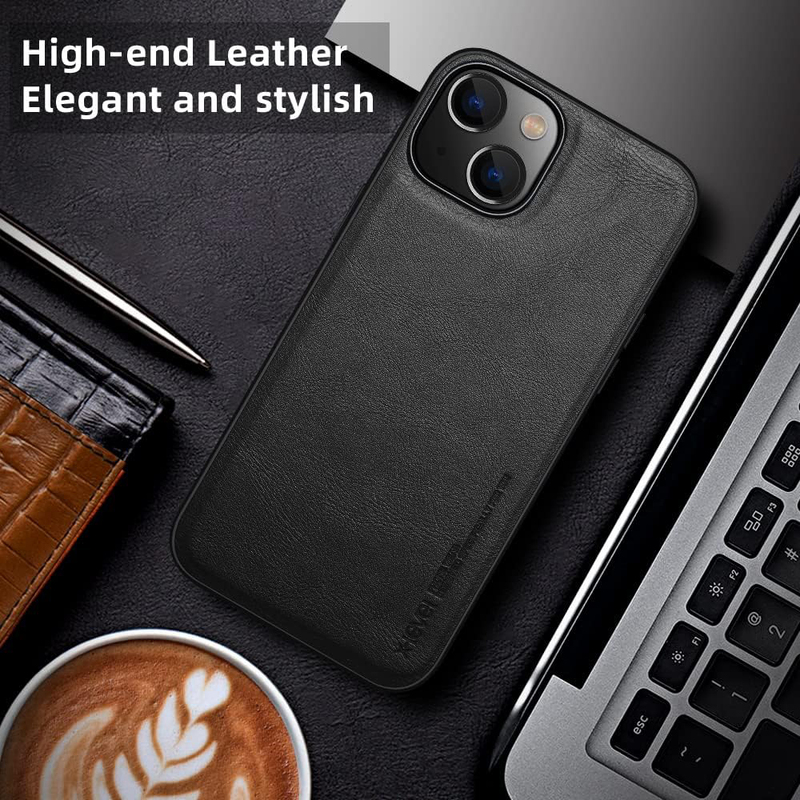 X-Level Apple iPhone 14 2022 Premium PU Leather Slim Protective Business Design Luxury Rugged Shockproof Anti-Scratch Mobile Phone Case Cover, Black