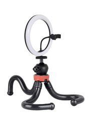 10-inch LED Selfie Ring Light with Flexible Rod & Aluminium Ball Head Cell Phone Holder, Black