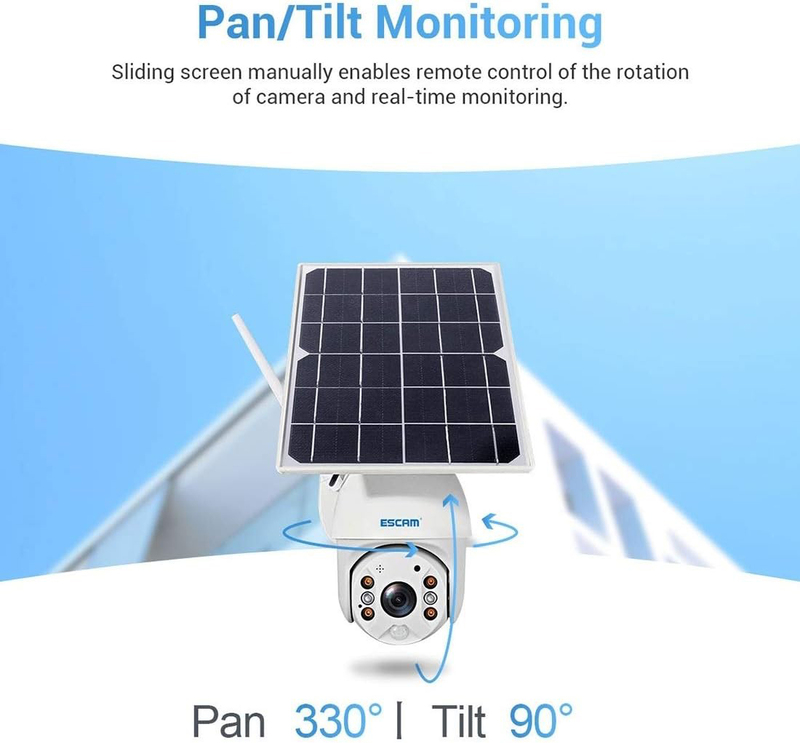 Escam Wyan Security Monitor QF480 EU Version HD 1080P Waterproof 4G Solar Panel PT IP Camera with Night Vision, Motion Detection, TF Card & 2-Way Audio, IP66, White