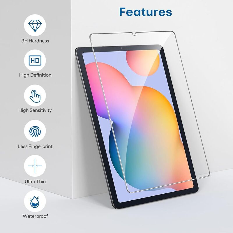 10.4-inch Samsung Galaxy Tab S6 Lite Sparin Scratch Resistant Bubble Free 9H Hardness Tempered Glass Screen Protector with S Pen, 3 Pieces, Clear