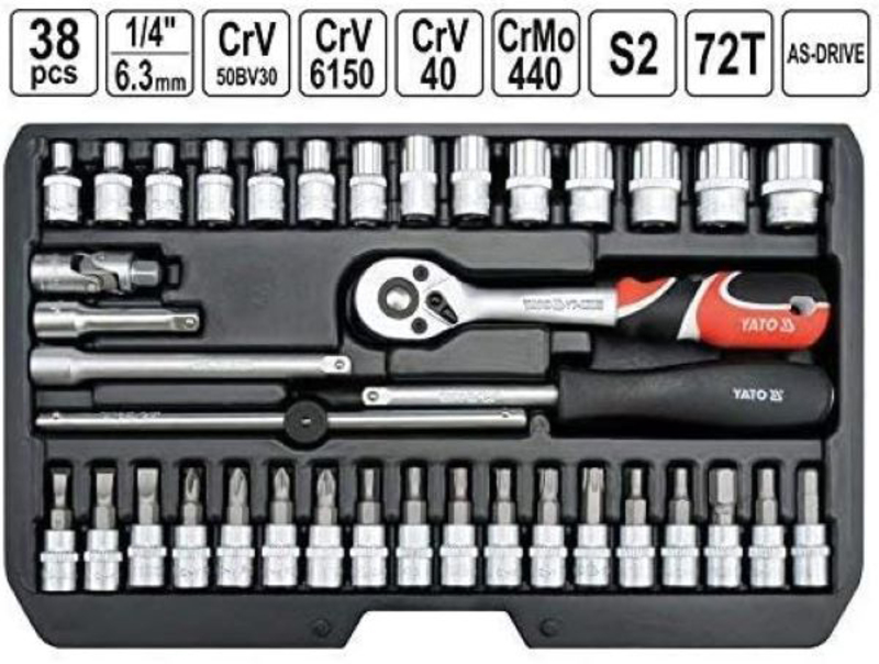 Yato 38 Piece Socket Set, YT-14471, Multicolour