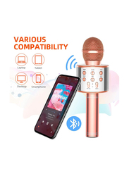 Portable Wireless Bluetooth Karaoke Microphone 4 in 1 Bluetooth Karaoke Microphone with LED Lights, Rose Gold