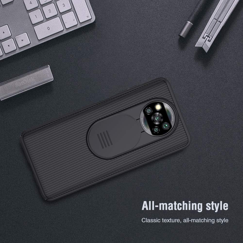 Nillkin Xiaomi Poco X3 Slim Stylish Slip Shockproof Protective NFC Case Cover with Slide Camera Cover, Black