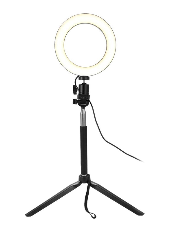 Dimmable Wide Dimming Range LED Ring Fill-In Light Tripod for Camera Photo Studio Selfie Photography, Black