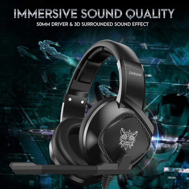 Onikuma K19 3.5mm Wired Over Ear Noise Cancelling Gaming Headset, Black