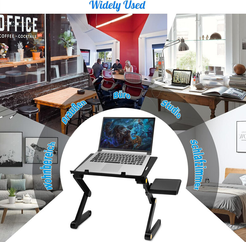 Height Adjustable Laptop Stand with Mouse Mat, Black