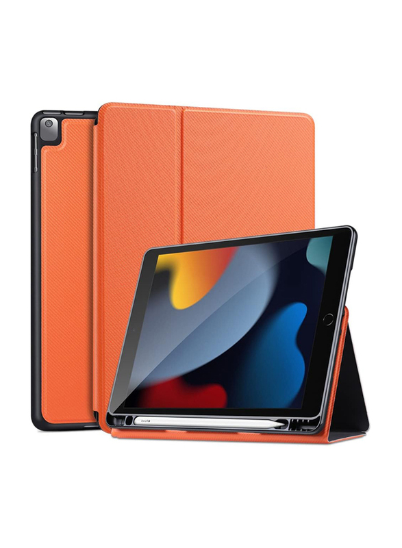 X-Level Apple iPad 9th Gen 2021/ 8th Gen 2020 / 7th Gen 2019 10.2-Inch PU Leather Full Protective Shockproof Cover with Soft TPU Back Cover & Auto Sleep/Wake with Pencil Holder, Orange