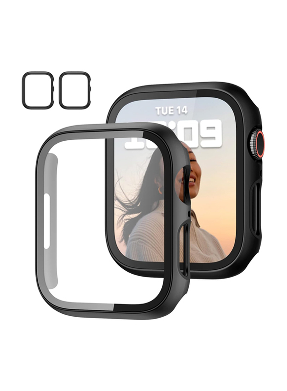 Slim Guard Bumper Full Coverage Hard PC Protective HD Ultra-Thin Case Cover with Tempered Glass Screen Protector for Apple iWatch Series Series 6/5/4/SE 44mm, 2 Pieces, Black