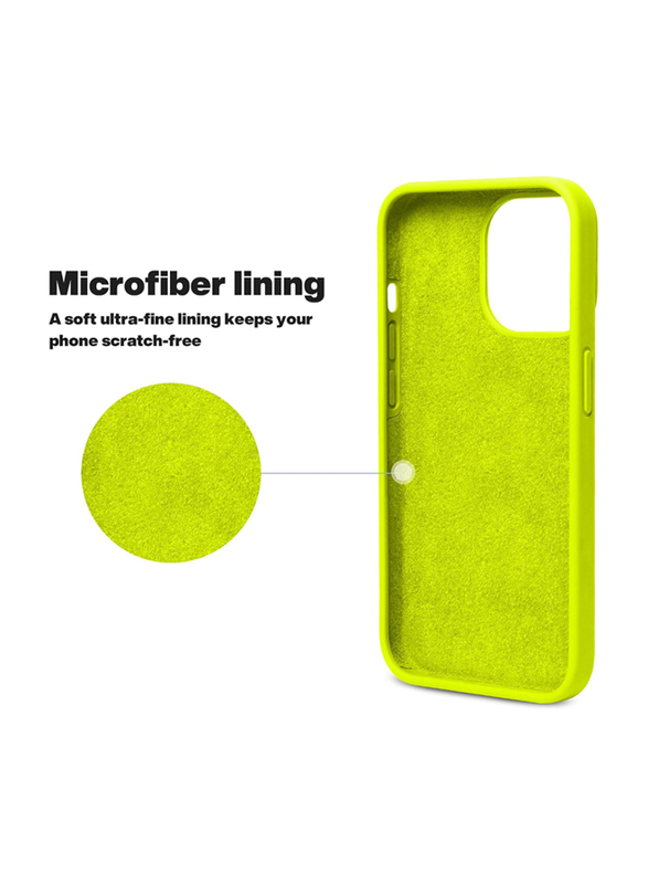 Otofly Apple iPhone 13 Pro Liquid Silicone Slim Protective Shockproof Anti-Scratch Microfiber Lining Mobile Phone Case Cover, Fluorescent Yellow