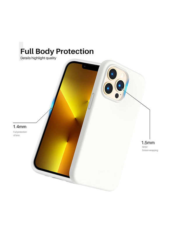 Apple iPhone 13 Pro Premium Hard Silicone Protective Shell Soft Microfiber Liner Cushion Thin Full Body Protective Mobile Phone Case Cover, White