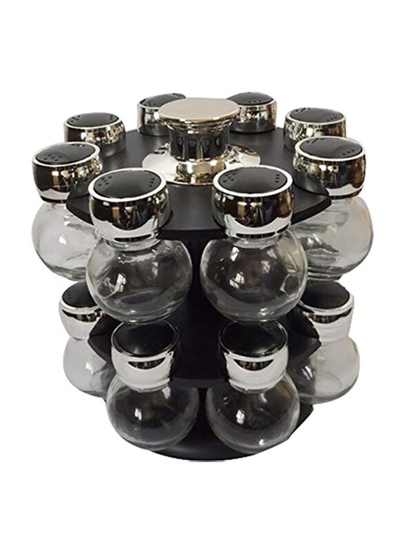 

Generic Glass Jar Spice Rack Set, 16 Pieces, SJ3205, Silver/Clear