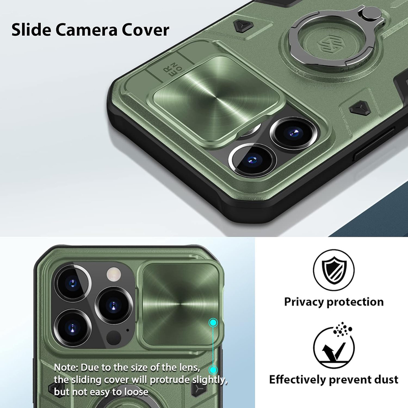 Nillkin Apple iPhone 13 Pro CamShield Armor Military Grade Mobile Phone Case Cover with Kickstand and Camera Cover, Green