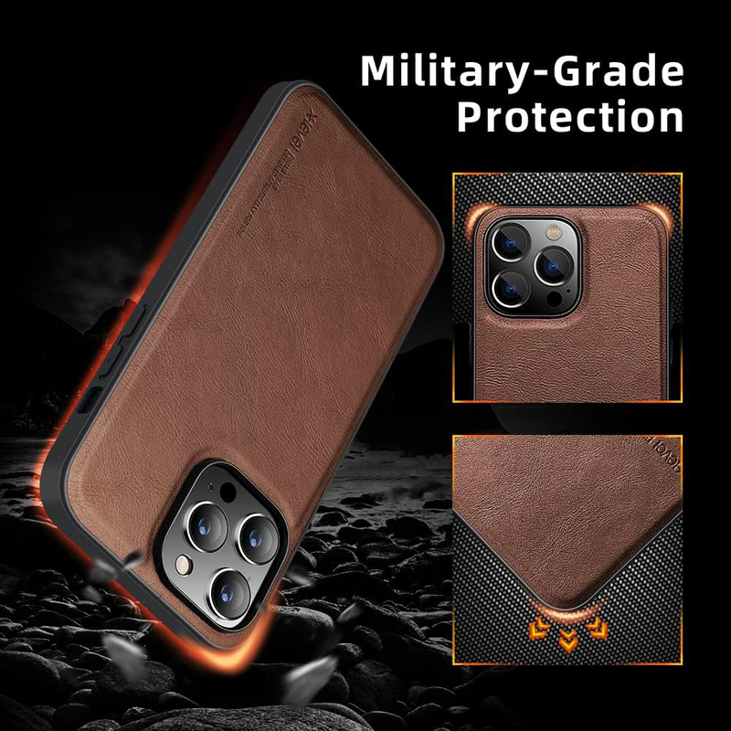 X-Level Apple iPhone 14 Pro Max 2022 Premium PU Leather Slim Protective Business Design Luxury Rugged Shockproof Non-Slip Mobile Phone Case Cover, Brown