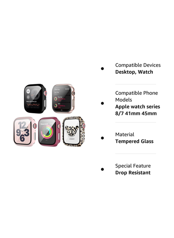 Tempered Glass Screen Protector with Case for Apple Watch 45mm, 5 Pieces, Multicolour