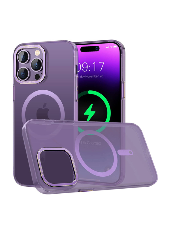 Kmambag Apple iPhone 14 Pro 6.1 Inch Advanced Metal Camera Protection Ring MagSafe Never Yellowing Skin-Friendly Hard PC Translucent Mobile Phone Back Case Cover, Purple Matte