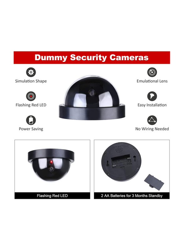 Homes & Business Security CCTV Fake Dummy Dome Camera with Flashing LED Light, Black