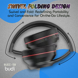 Budi Bluetooth On-Ear Wireless Headphone with Bass Stereo, Black