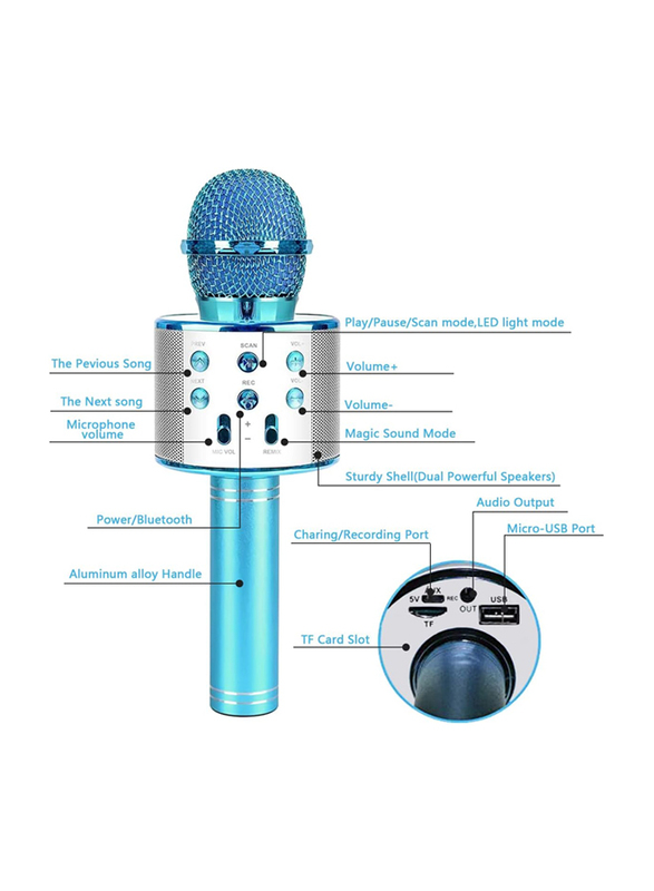 XIANRUI Portable Handheld Wireless Bluetooth Karaoke Microphone Machine for Kids Adults Home KTV Party for Android/iPhone/Ipad/Pc Girl Boy, Blue